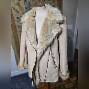VTG 90s Casamia Faux Fur Faux Suede Asymmetrical Coat Medium